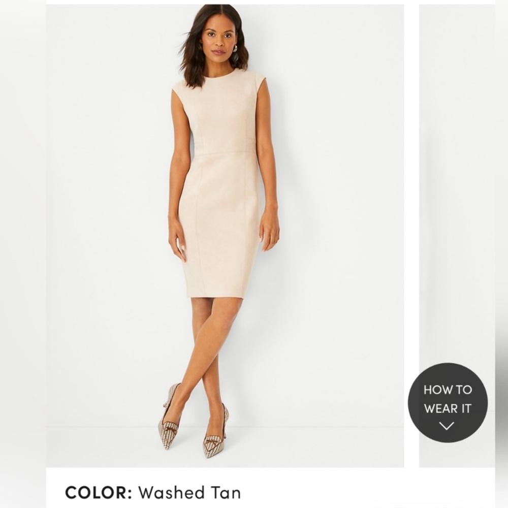 Ann Taylor Petite Faux Suede Sheath, size 10P, in washed tan color